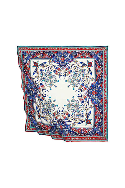 Bursa İpek وشاح حريري بنمط شمعدان التوليب التركي أزرق بلون الكوبالت باللون ال...