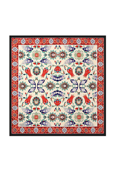 Bursa İpek Eșarfă de mătase cu model Efes negru roșu