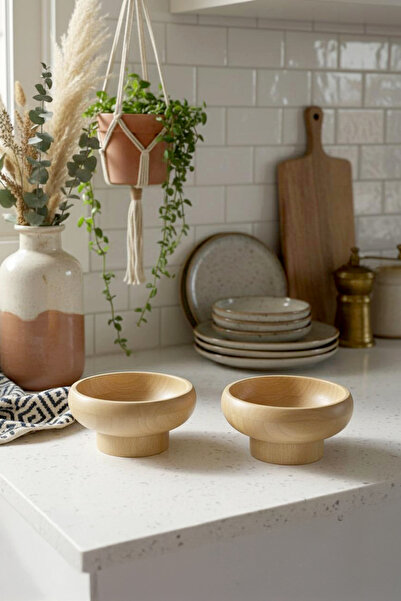 Kitchen Life Set of 2 Natural Bamboo Footed Bowls, Snack Bowls, Sauce Bowls and Appetizer Serving Bowls