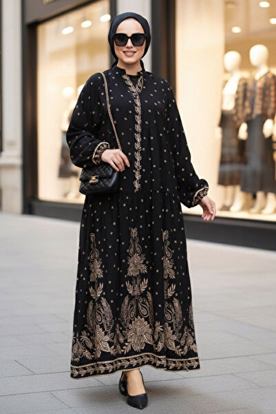 N.S NEVA STYLE Patterned Black Hijab Dress 30063S