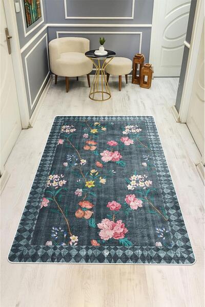 Dolce Mariee Parlak Kadife Kumaş Dijital Baskı Vintage Desenli Dot Kaymaz Tab...