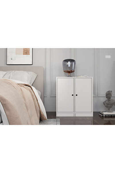 Nettrends Raflı Iki Kapaklı Beyaz Komodin Çıtasız Kmd-1029-ç
