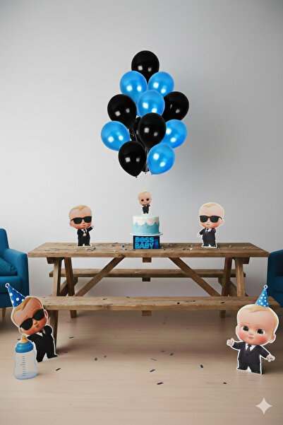 Deniz Party Store بالون ذا بوس بيبي أزرق معدني أسود مقاس 12 بوصة 10 قطع