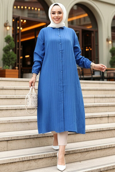 N.S NEVA STYLE تونيك محتشم أزرق ساكسون بأزرار 70551SX