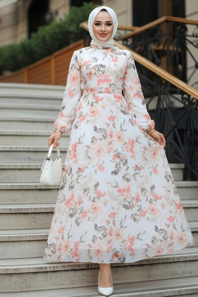 Neva Style Сукня-хіджаб з квітковим візерунком екрю 27964E