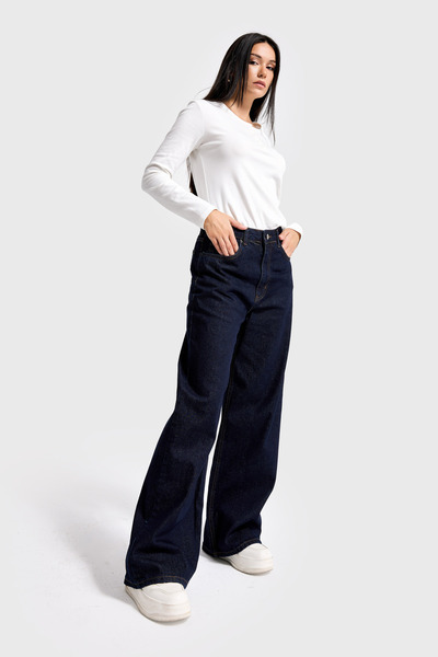 its basic Жіночі джинси кольору індиго 7w5-50 Palazzo Baggy Fit 100% бавовна Внутрішня довжина 83 см Джинсові джинси