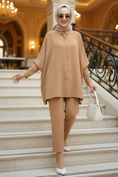 Neva Style Camel Hijab Διπλό Σετ - Κουμπιά, Μοντέλο 67751C