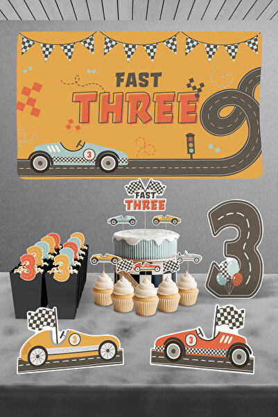 Hey Parti Комплект за рожден ден на 3-годишно дете с ретро автомобилна темати...