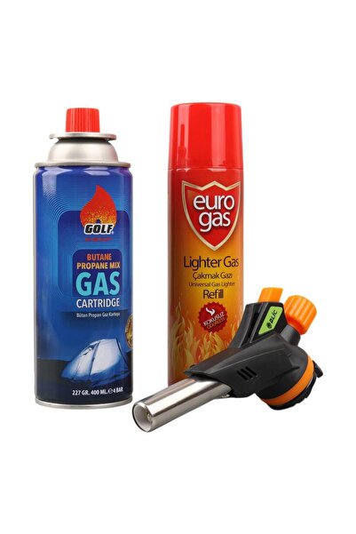 Powermaster Mahzen Profesyonel 3'lü Pürmüz Başlığı Seti (Butan Propan Gaz Kartuşu 400ML Çakmak + Çakmak Gazı 270