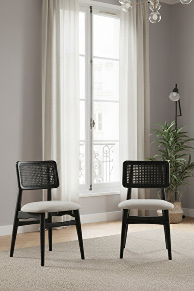 Woodenbend İris Siyah 2'li Ahşap Hazeranlı Sandalye – Modern İskandinav Konfo...