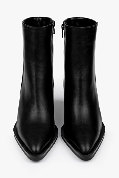 Shoeberry Cizme cu toc de cowboy din piele neagră Mirea pentru femei