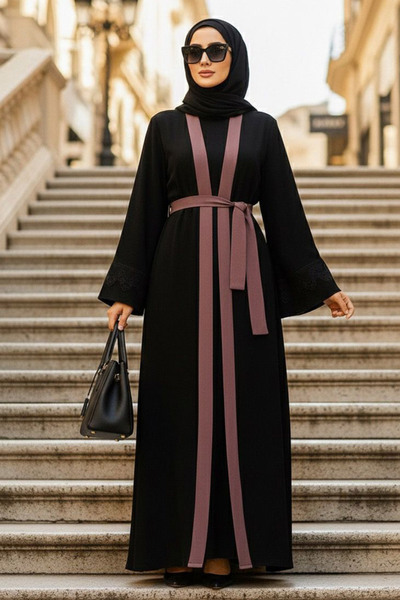 Neva Style Τοξωτό ροζ τσαλακωμένο μαντίλι Abaya 55440GK