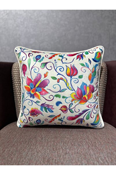 Fabricland غطاء وسادة من الحرير المخملي المستورد بنمط الزهور الملونة باللون ا...
