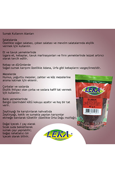 leka baharat Sumak 80 g – Yüksek Aromalı Ekşi Baharat – Salata, Kebap, Et Yemekleri İçin