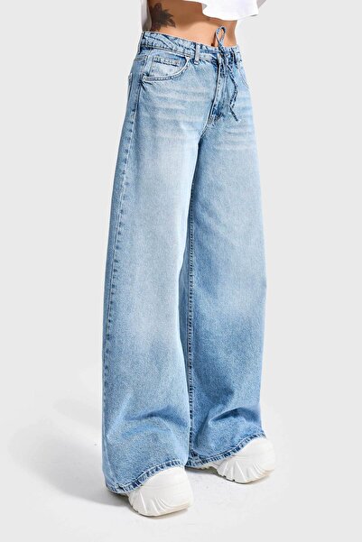 its basic Γυναικείο τζιν χρώμα 4S527 Super Palazzo Fit Lace Up 100% Cotton Denim