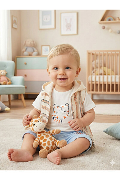 Mini Baray طقم تي شيرت وشورت وسترة مخططة للأطفال الأولاد مكون من 3 قطع (9-12-...