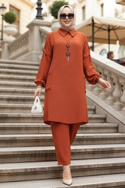 N.S NEVA STYLE Pendant Tile Hijab Double Set 52631Krmt