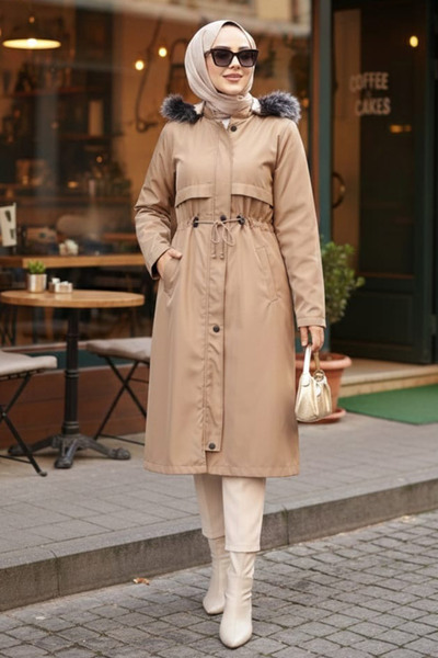 N.S NEVA STYLE Fur Hooded Mink Hijab Parka 60650V