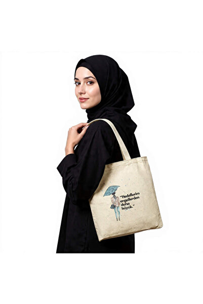Beyaz Gelincik Tasarım Strong Women Series Printed Raw Cloth Bag, Printed Pic...
