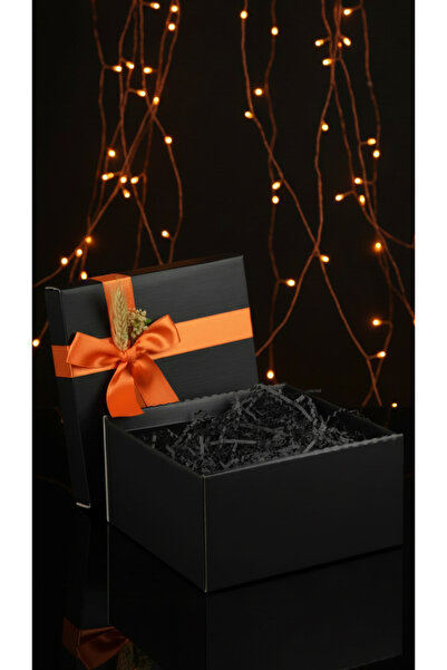 ADENZ Hediye Kutusu siyah- Kırpık Kağıt - 1 Sınıf Saten Kurdele- Kuru Çiçek S...