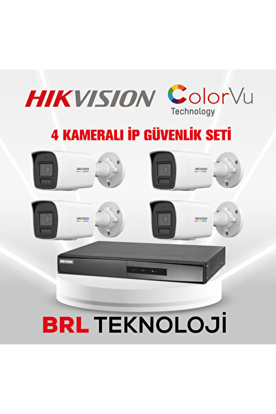 Hikvision 4 Kameralı 4 Mp ColorVu İp Güvenlik Kamera Seti DS-2CD1047G2H-LIUF (Dahili Mikrofonlu)
