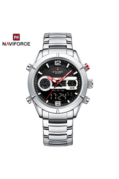 Naviforce ساعة كوارتز رجالية فاخرة أنيقة بشاشة LCD رقمية 3ATM مقاومة للماء