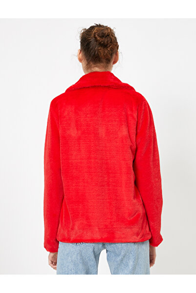 Koton Women's Red Button Detailed Plush Coat 0KAL58247OW