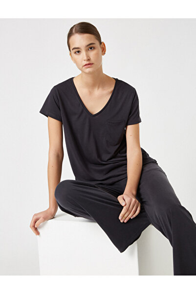 Koton Graues Kurzarm-Pyjamaoberteil für Damen