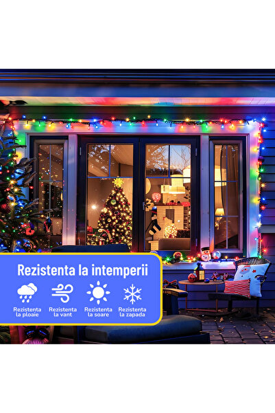 GARDEON Instalație Crăciun Liniară , 100m, LED Multicolor, 8 Jocuri Lumini, Fir Negru, Interior/Exterior