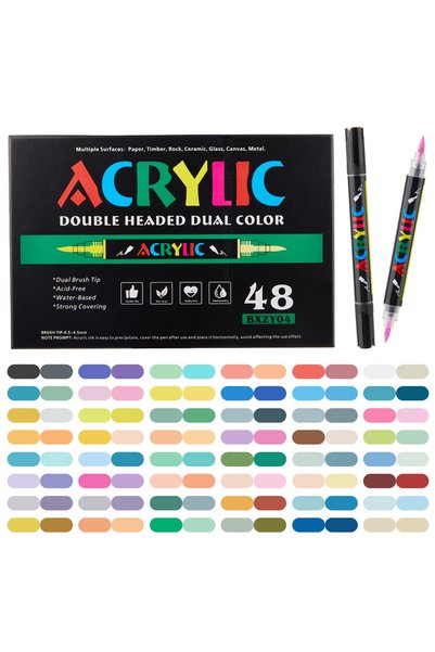 SOFIEV Set 48 carioci acrilice profesionale, 96 culori, vârf dublu fin + pensulă rezistente la apă SOFIEV®