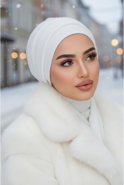 Aişe tesettür Beyaz Hazır Atkılı Tesettür Bone
