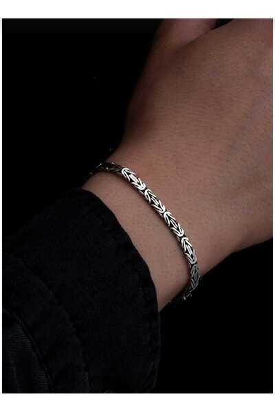 vogutima Erkek Gümüş Bileklik - 4.5mm Dikdörtgen Kesim Yassı Kral • Işıklı Ku...