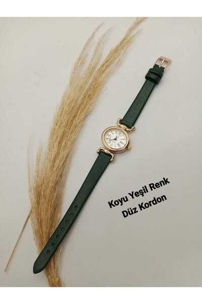 QUARTZ Retro Vintage Kadın Kol Saati Oval Çelik Kasa Minimal Model Koyu Yeşil...