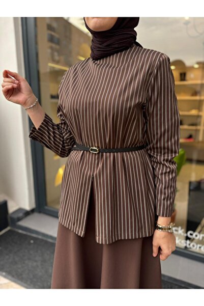 QOOQ STORE 26FW202 Γυναικεία μπλούζα με ρίγες ΚΑΦΕ ΡΙΓΕ