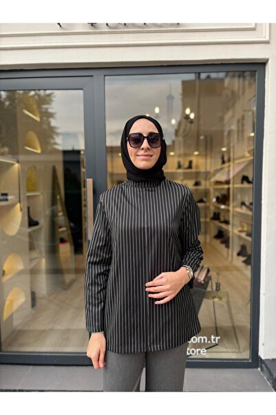 QOOQ STORE 26FW202 Γυναικεία μπλούζα ριγέ Μαύρο-Λευκό