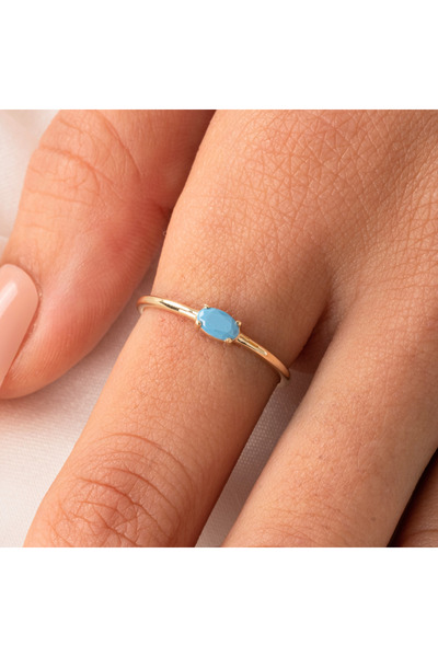 FasekGold Gümüş Yüzük - 0.50 Karat Oval Sade Minimal Firuze (Turkuaz) 925 Aya...