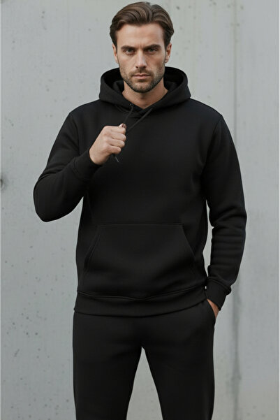 Sizce Moda Ανδρικό σετ φόρμας με κουκούλα από μαλακό βαμβακερό ύφασμα με 3 κλωστές και εσωτερικό φλις