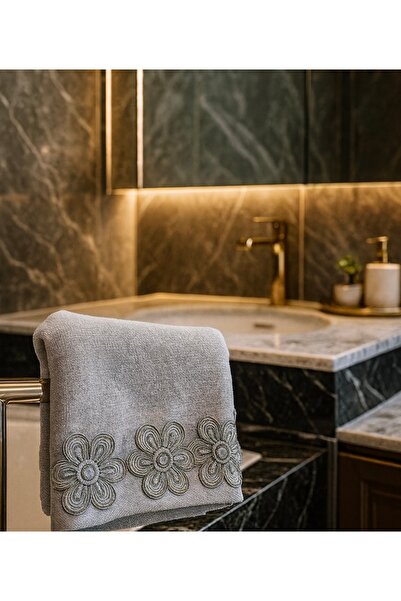 Çeyiz Bahçesi Πετσέτα Daisy Grey Velvet 50&90