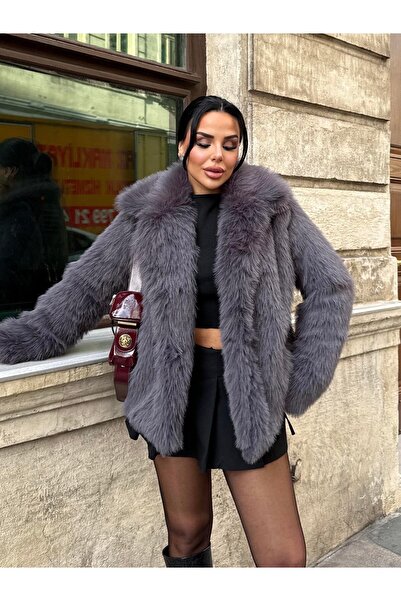 RFK Butik Palton de blană Lolita cu textura moale pentru femei - afumat