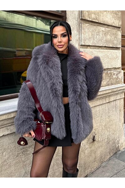 RFK Butik Palton de blană Lolita cu textura moale pentru femei - afumat