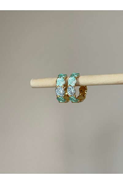 kems jewels Çiçek Model Altın Kaplama Çelik Halka Küpe