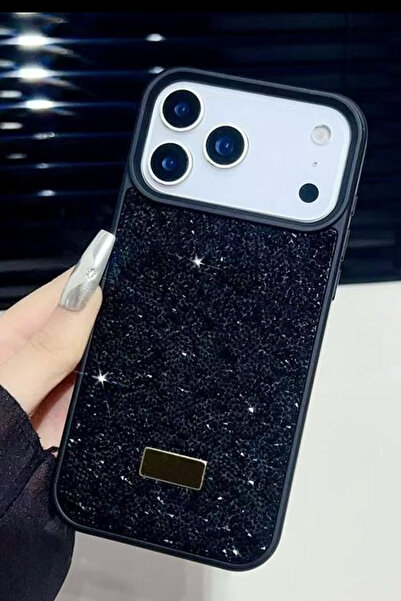 KVK PRİVACY Apple iPhone 17 Pro Max Uyumlu – Siyah Taşlı Işıltılı Silikon Kıl...