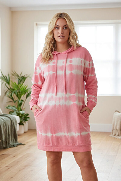 Stil Diva Hanorac cu glugă cu imprimeu Tie-Dye de mărime mare - Buzunar, lung 302208