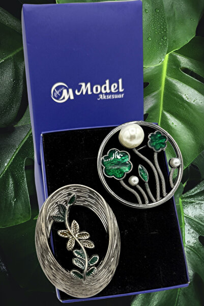 model aksesuar 2li Çiçek Işlemeli Figürlü Broş