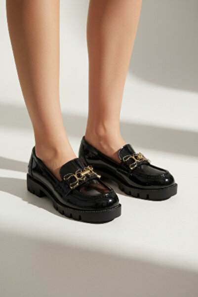 PATİK BEBE Момичешки черни лачени обувки с катарама Martinez School Shoes