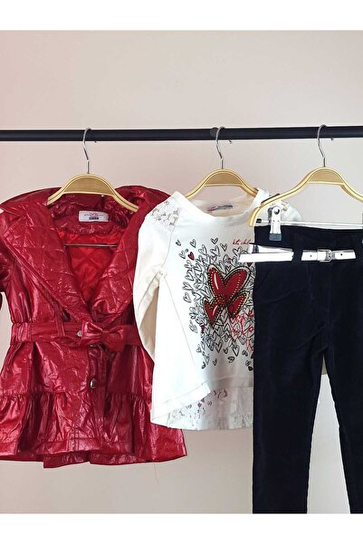 GAMZEAKKUŞ طقم بناتي مكون من 4 قطع، جاكيت مبطن مع قبعة، باديه مطبوع بتفاصيل م...