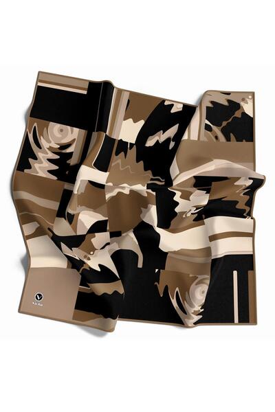 VİOLLA Kristal Boyalı Geometrik Desenli Bej Renkli 90x90 Eşarp (İpek İçermez)...