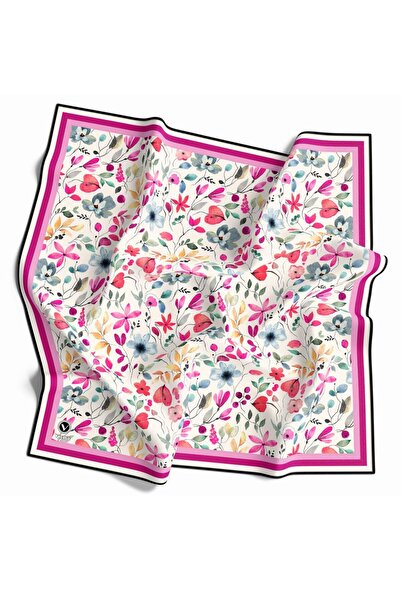 VİOLLA Kristal Bahar Çiçekleri Desenli Fuşya Renkli 90x90 Eşarp (İpek İçermez...