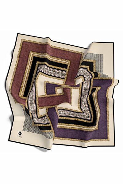 VİOLLA Kristal Geometrik Desenli Lila Renkli 90x90 Eşarp (İpek İçermez) Kenar...