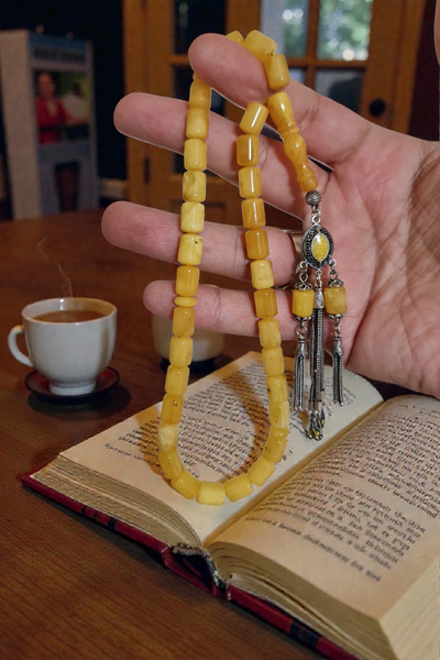 Budakoğulları Üst Düzey Tek Adet Yapılmış Kaliningrad Kaya Damla Kehribar 1000 Ayar Ağır Saf Gümüş Püskül Tesbih